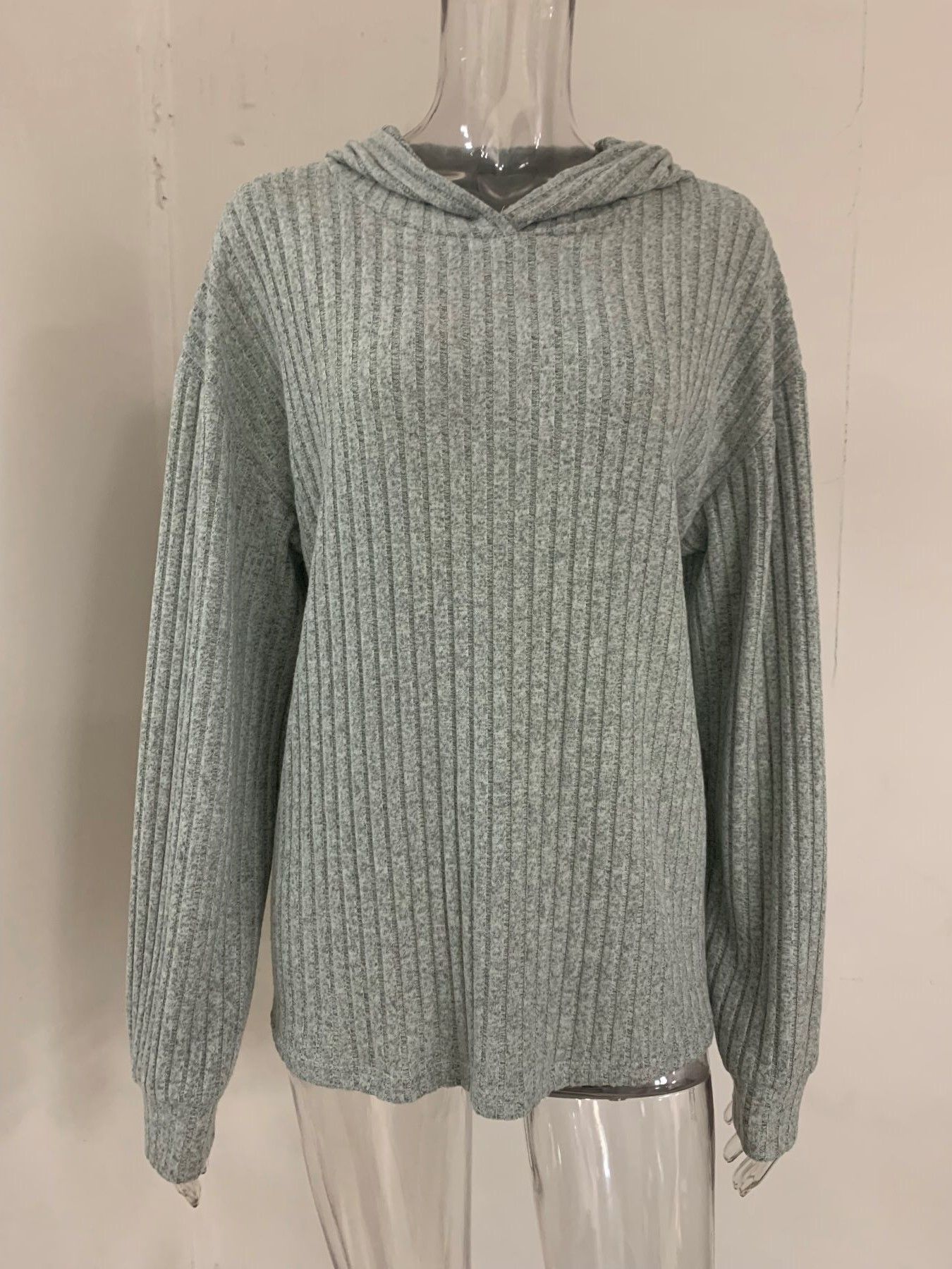 Autumn Winter Collection Women's Loose Fit V Neck Hooded T-Shirt Brushed Knitted Plus Size New Pure Color Front Jumper Long Sleeve Pullover Cotton Knitted Sweater Hoodie Sweatshirts & Hoodies