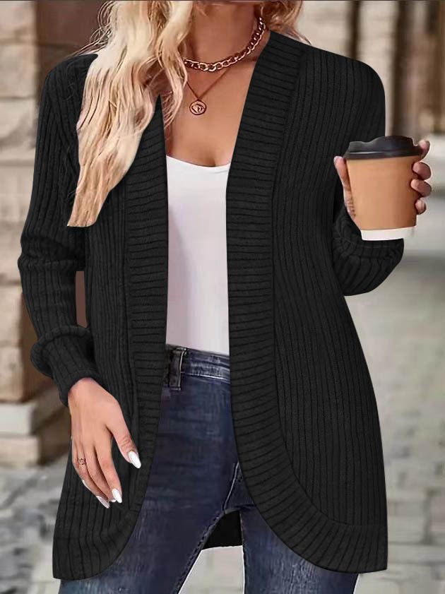 Women Classic Pocket Cardigan Long Sleeve Solid Ribbed Knit Open Front Casual Sweater Coat Hooded for Women with Batwing Sleeves