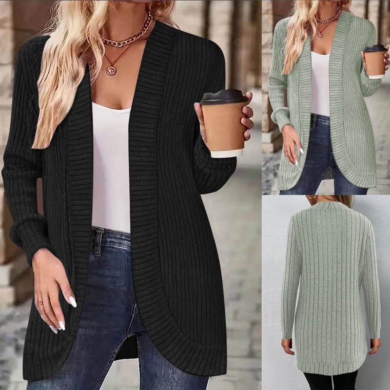 Women Classic Pocket Cardigan Long Sleeve Solid Ribbed Knit Open Front Casual Sweater Coat Hooded for Women with Batwing Sleeves