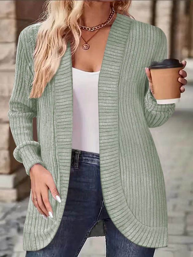 Women Classic Pocket Cardigan Long Sleeve Solid Ribbed Knit Open Front Casual Sweater Coat Hooded for Women with Batwing Sleeves
