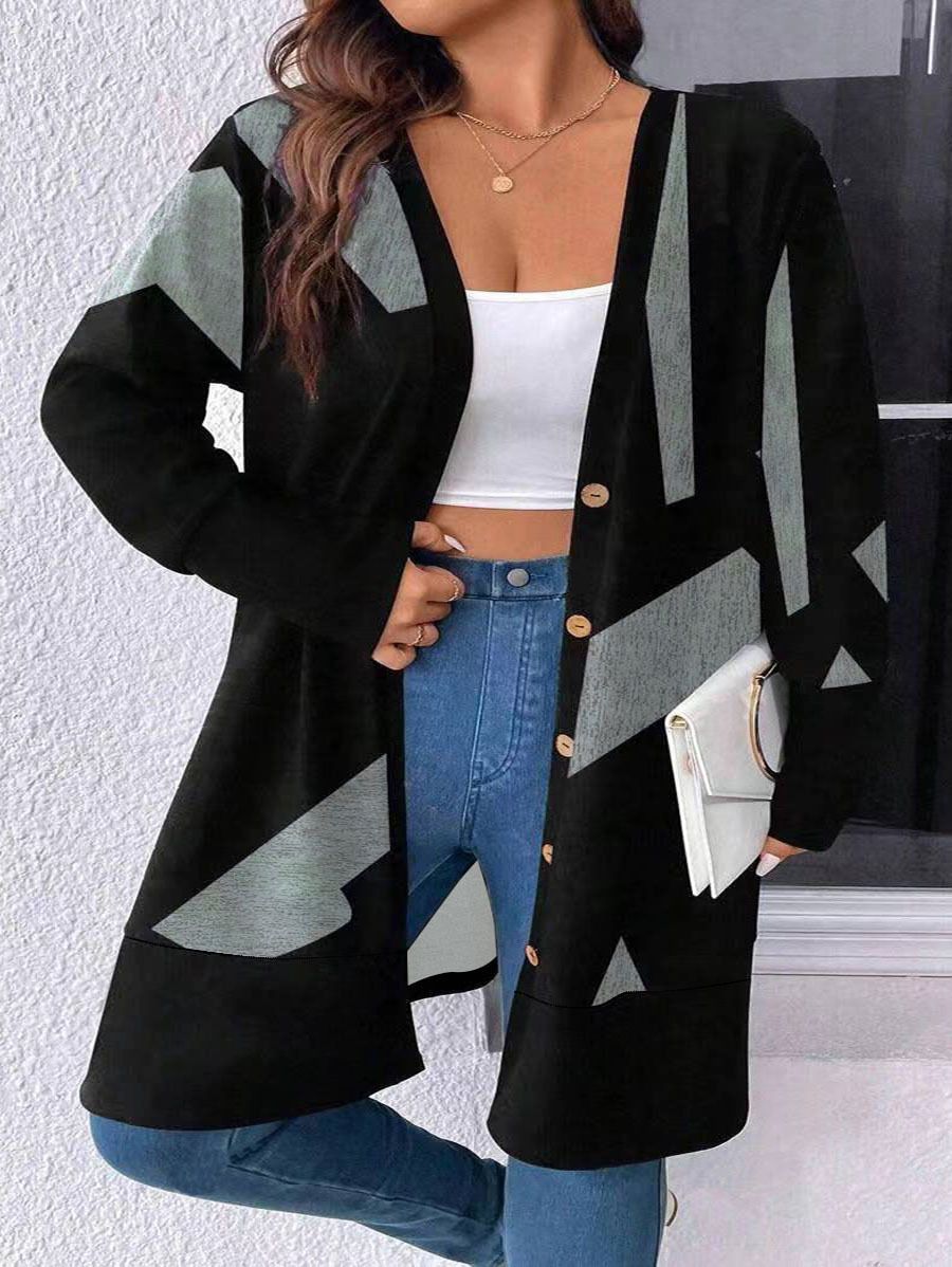 Knitwear Women Loose Long Color Blocking Lady Cardigan Women'S Jacket Coats Cardigan Knitwear Camouflage Medium Length Casual Acrylic Jacquard Pattern Long Coats