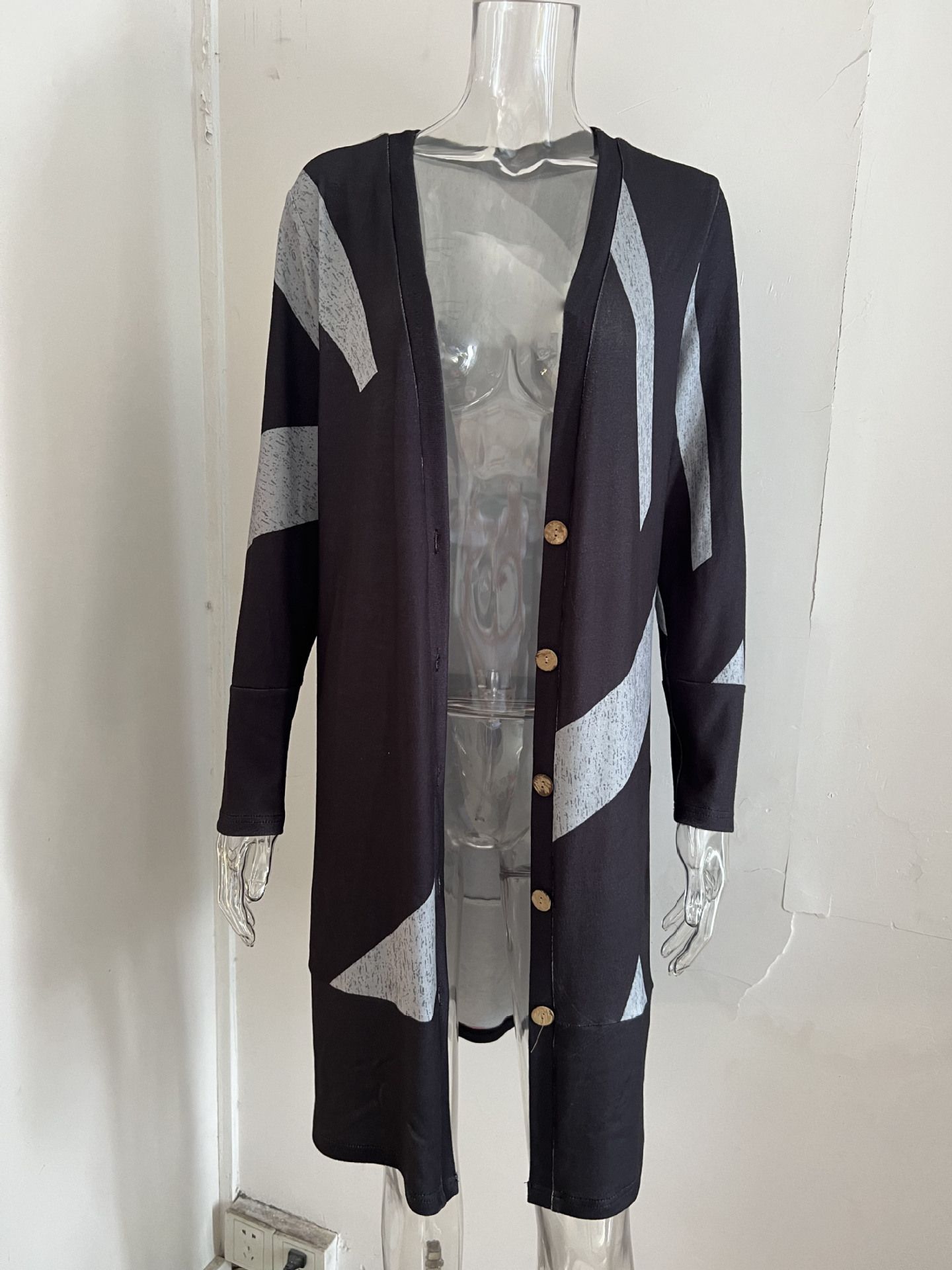 Knitwear Women Loose Long Color Blocking Lady Cardigan Women'S Jacket Coats Cardigan Knitwear Camouflage Medium Length Casual Acrylic Jacquard Pattern Long Coats