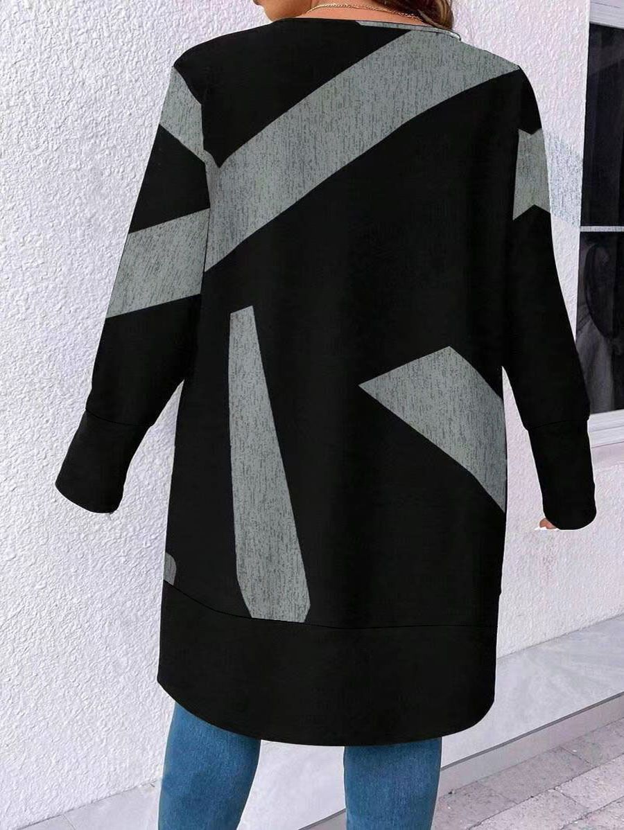 Knitwear Women Loose Long Color Blocking Lady Cardigan Women'S Jacket Coats Cardigan Knitwear Camouflage Medium Length Casual Acrylic Jacquard Pattern Long Coats