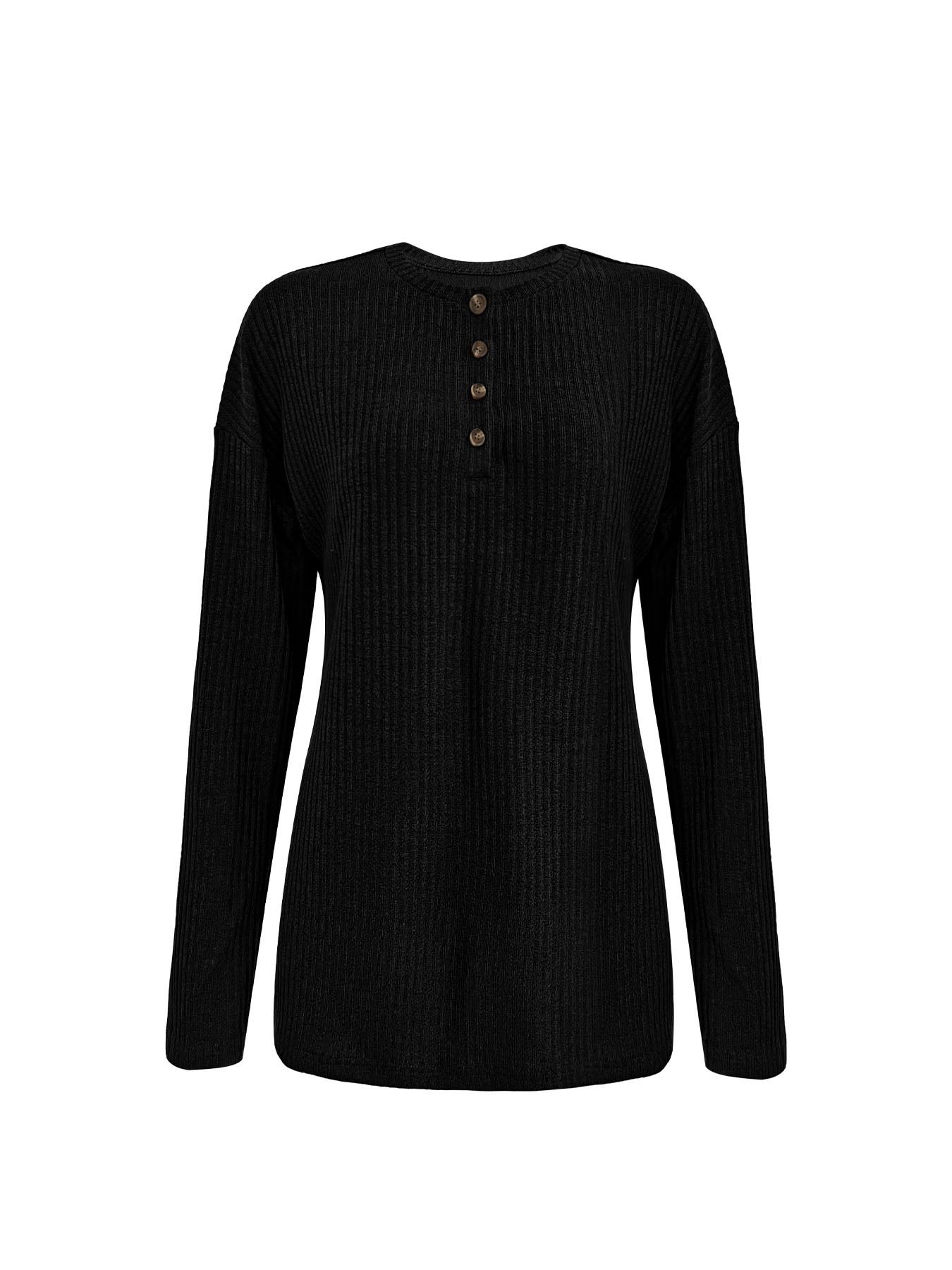 Fashion Simple Solid Color Casual T-shirt Breathable Button Knitted Jersey Long Sleeved with for Polo Collar Mujeres Knit Long Sleeve Top Elegant Woman Shirt Sweatshirts & Hoodies