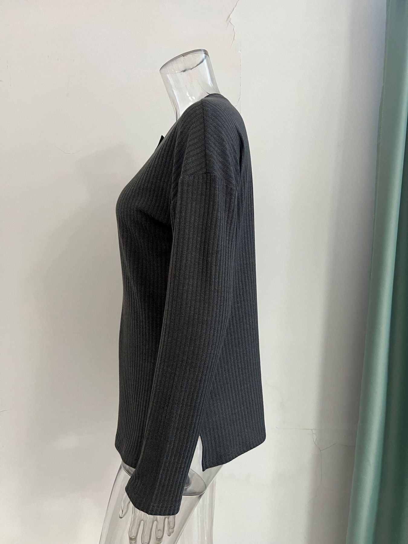 Fashion Simple Solid Color Casual T-shirt Breathable Button Knitted Jersey Long Sleeved with for Polo Collar Mujeres Knit Long Sleeve Top Elegant Woman Shirt Sweatshirts & Hoodies