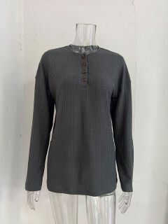 Fashion Simple Solid Color Casual T-shirt Breathable Button Knitted Jersey Long Sleeved with for Polo Collar Mujeres Knit Long Sleeve Top Elegant Woman Shirt Sweatshirts & Hoodies,Woman Clothes