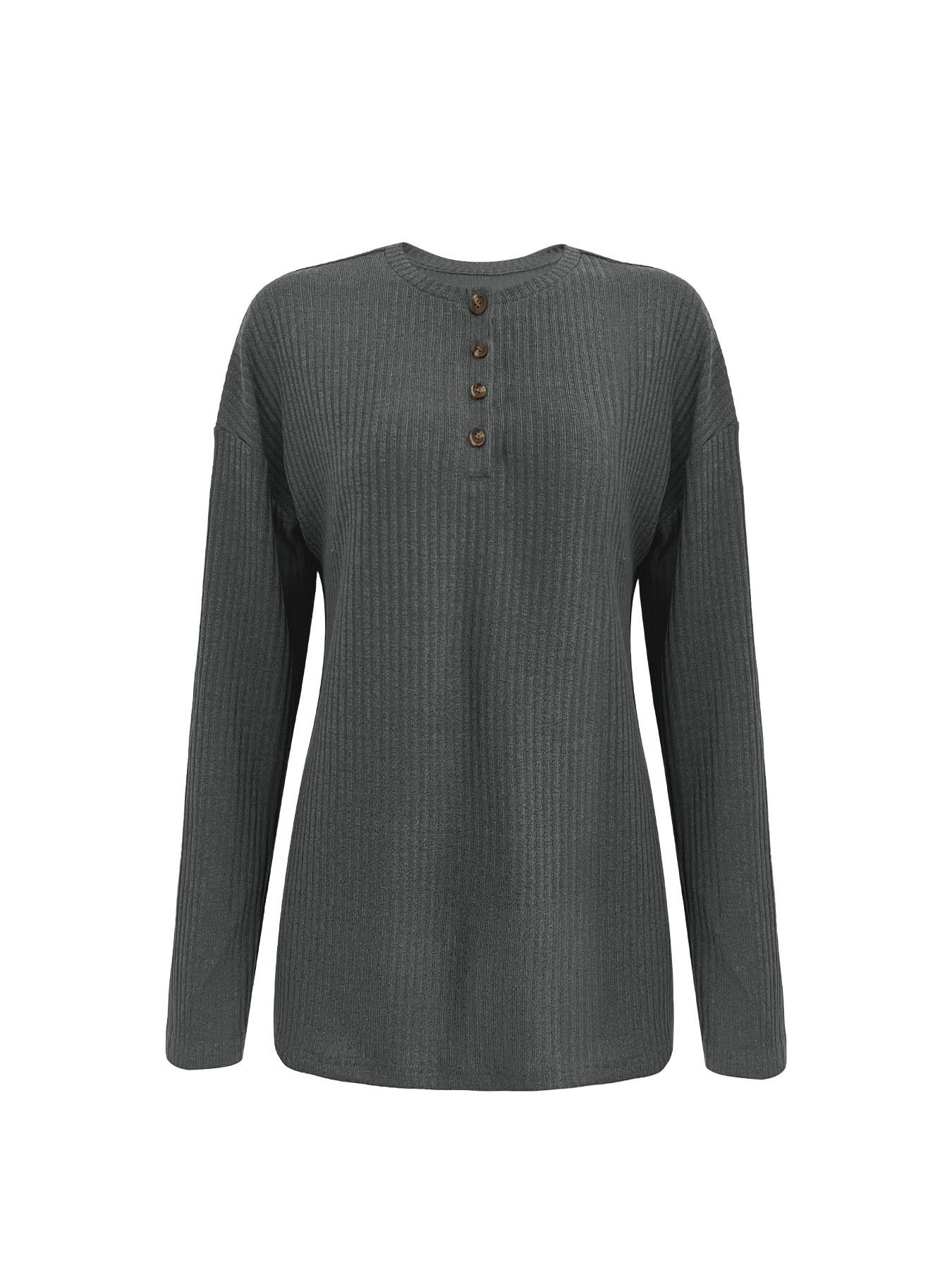 Fashion Simple Solid Color Casual T-shirt Breathable Button Knitted Jersey Long Sleeved with for Polo Collar Mujeres Knit Long Sleeve Top Elegant Woman Shirt Sweatshirts & Hoodies