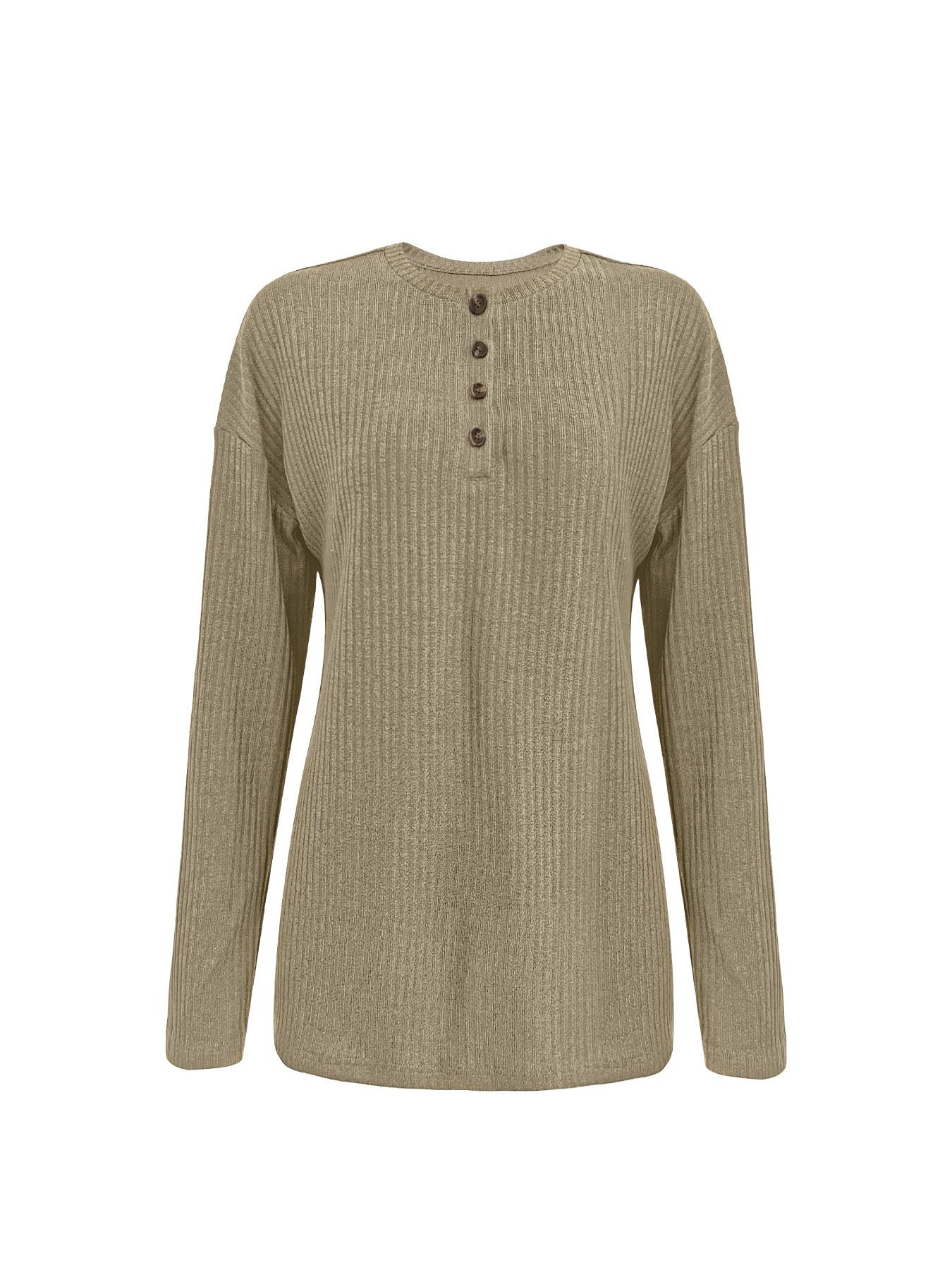 Fashion Simple Solid Color Casual T-shirt Breathable Button Knitted Jersey Long Sleeved with for Polo Collar Mujeres Knit Long Sleeve Top Elegant Woman Shirt Sweatshirts & Hoodies