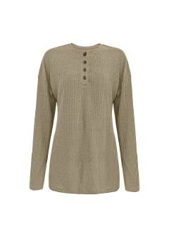 Fashion Simple Solid Color Casual T-shirt Breathable Button Knitted Jersey Long Sleeved with for Polo Collar Mujeres Knit Long Sleeve Top Elegant Woman Shirt Sweatshirts & Hoodies,Woman Clothes