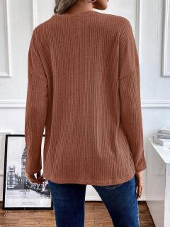 Fashion Simple Solid Color Casual T-shirt Breathable Button Knitted Jersey Long Sleeved with for Polo Collar Mujeres Knit Long Sleeve Top Elegant Woman Shirt Sweatshirts & Hoodies,Woman Clothes
