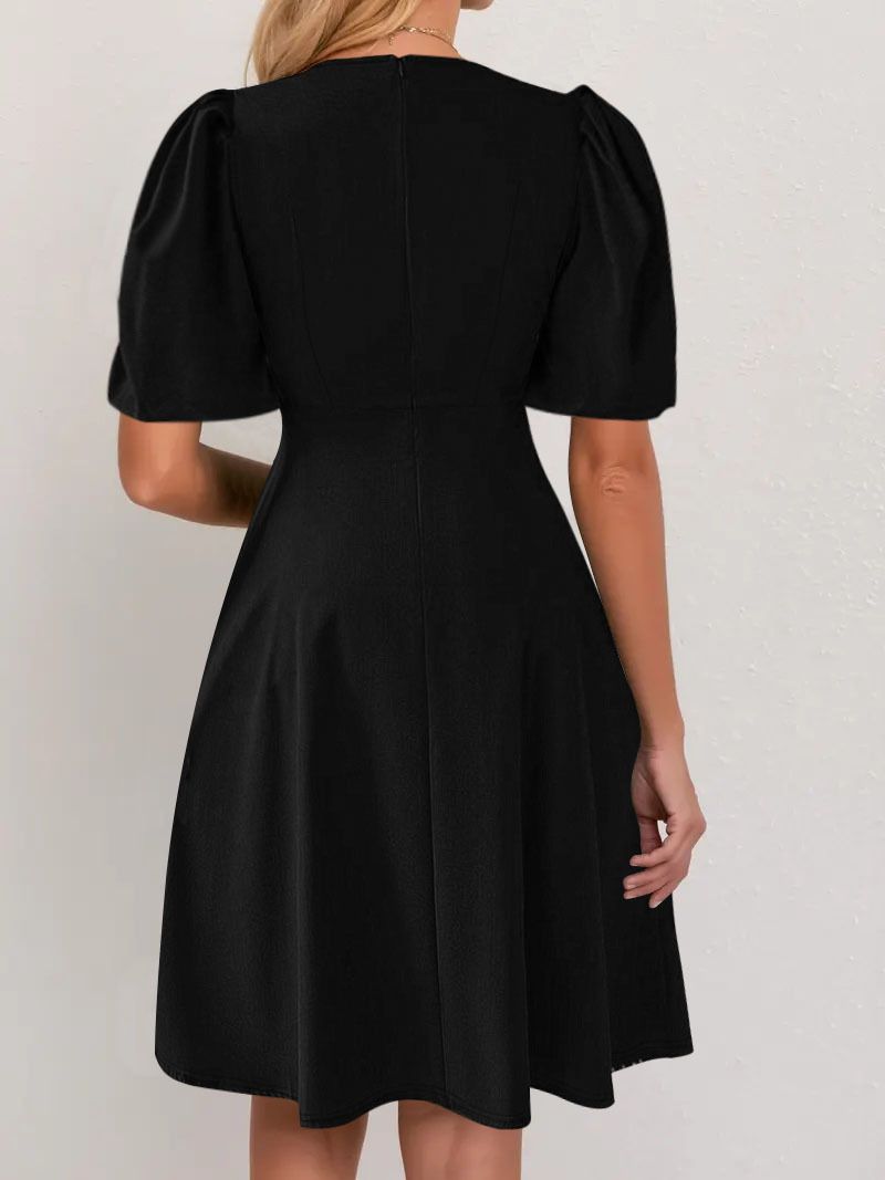 Women's Hot Sale A-Line Summer Casual Dress New Design High Quality Puff Sleeve Plus Size Loose Silhouette Birthday Celebrations Dress Short Sleeved Knee Length A-line Dress