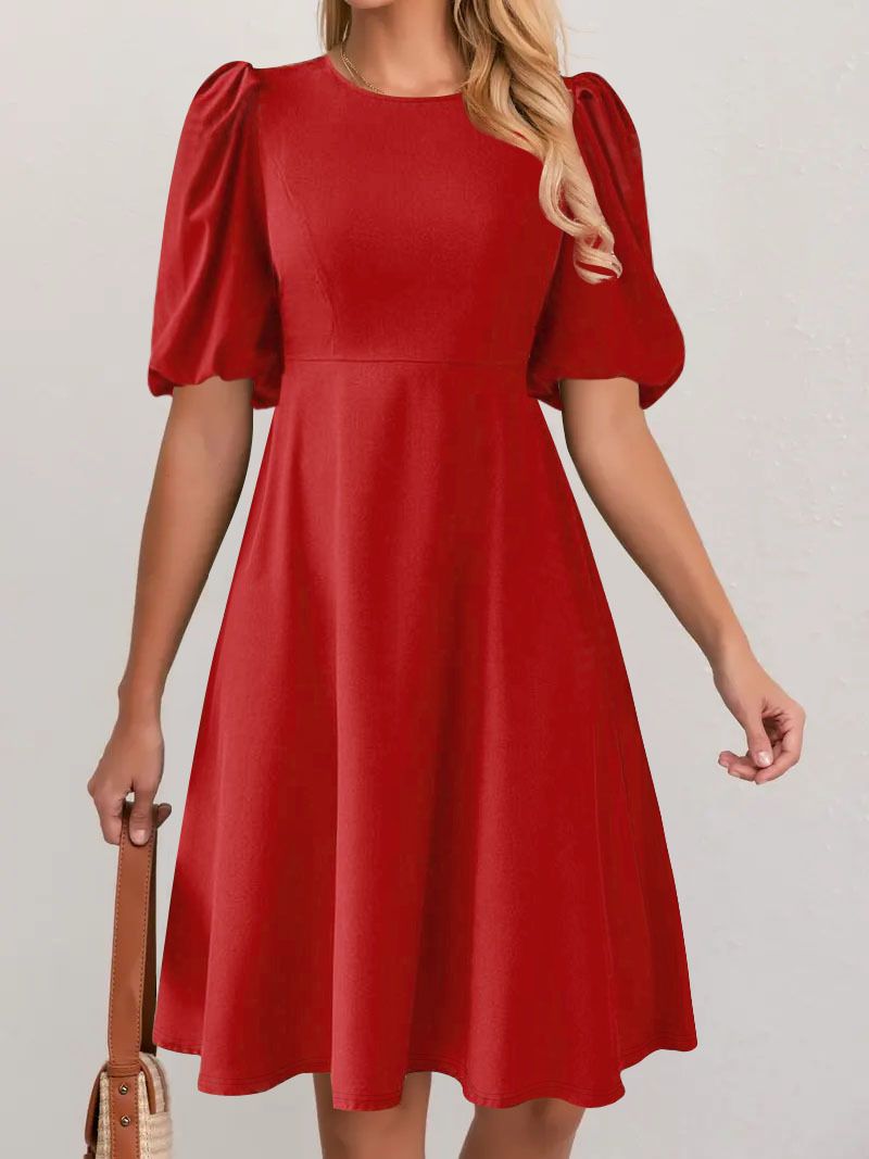 Women's Hot Sale A-Line Summer Casual Dress New Design High Quality Puff Sleeve Plus Size Loose Silhouette Birthday Celebrations Dress Short Sleeved Knee Length A-line Dress