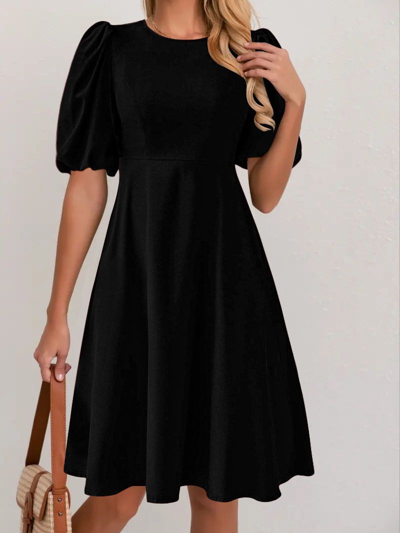 Women's Hot Sale A-Line Summer Casual Dress New Design High Quality Puff Sleeve Plus Size Loose Silhouette Birthday Celebrations Dress Short Sleeved Knee Length A-line Dress