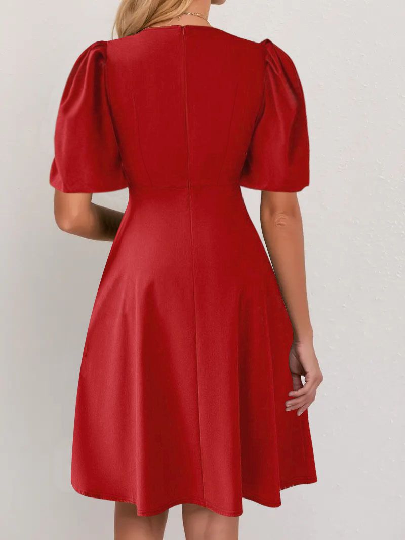 Women's Hot Sale A-Line Summer Casual Dress New Design High Quality Puff Sleeve Plus Size Loose Silhouette Birthday Celebrations Dress Short Sleeved Knee Length A-line Dress