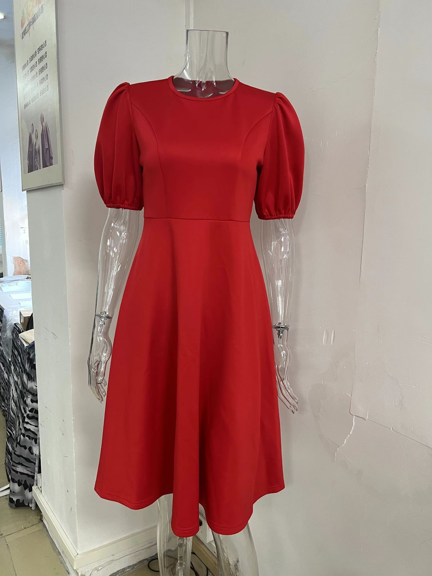 Women's Hot Sale A-Line Summer Casual Dress New Design High Quality Puff Sleeve Plus Size Loose Silhouette Birthday Celebrations Dress Short Sleeved Knee Length A-line Dress