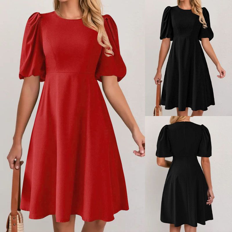 Women's Hot Sale A-Line Summer Casual Dress New Design High Quality Puff Sleeve Plus Size Loose Silhouette Birthday Celebrations Dress Short Sleeved Knee Length A-line Dress