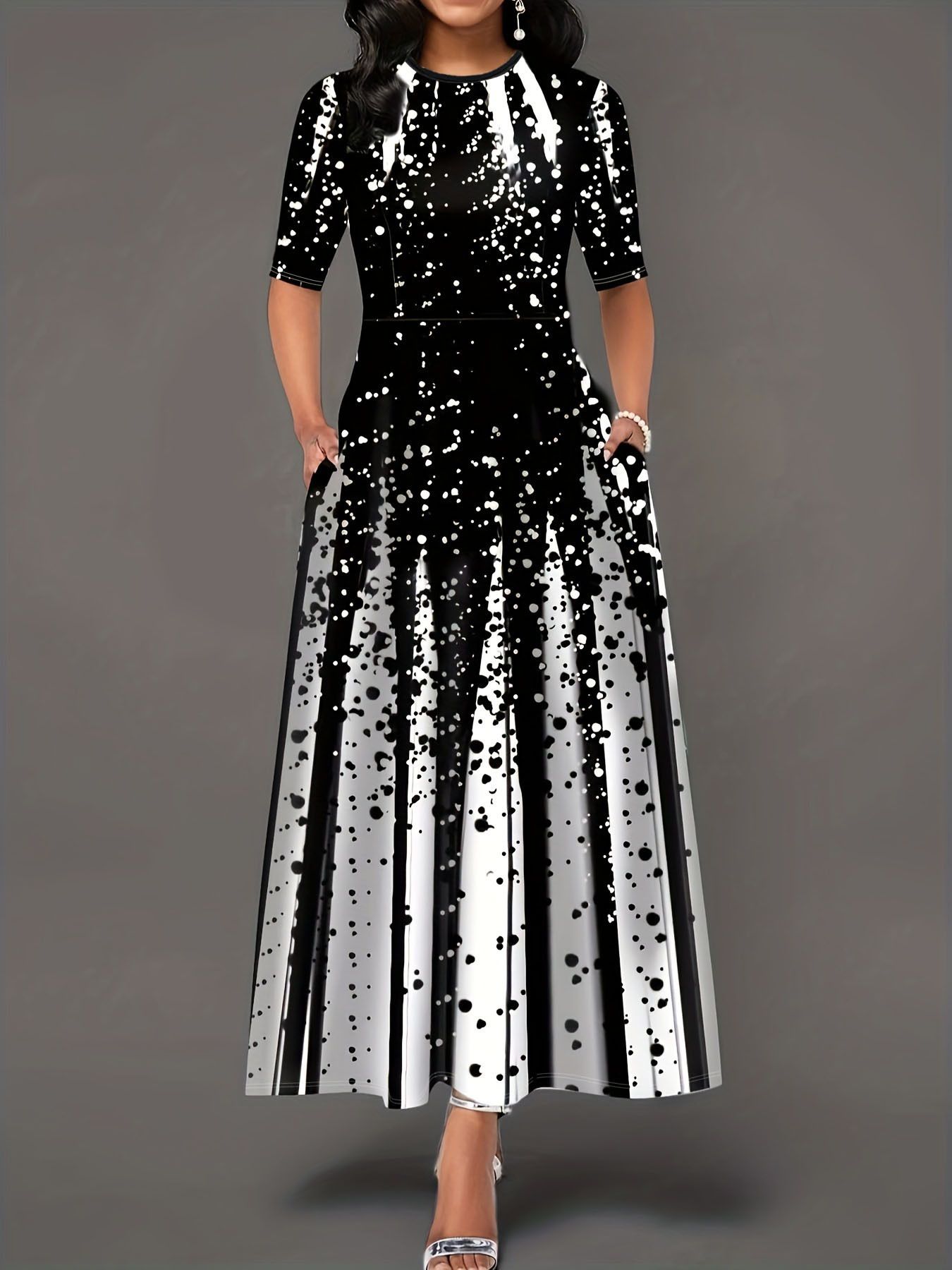 Solid Casual Medium Pom-Pom Asymmetrical Neck Lantern Sleeve Ruched Floor-Length Empire Waist Dress Ladies' Comfortable and Elegant Dress Breathable and Casual Printed Party Dress