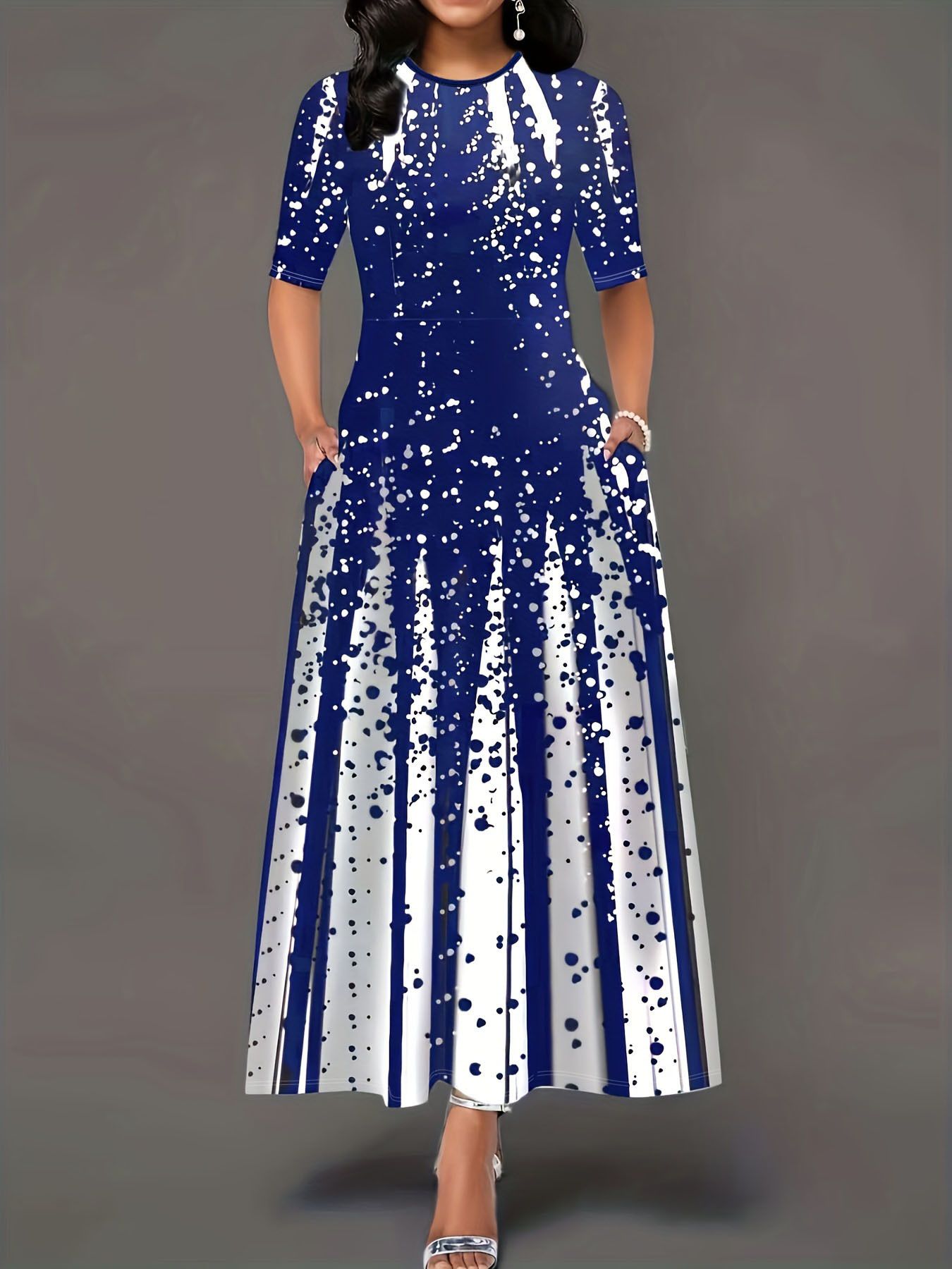 Solid Casual Medium Pom-Pom Asymmetrical Neck Lantern Sleeve Ruched Floor-Length Empire Waist Dress Ladies' Comfortable and Elegant Dress Breathable and Casual Printed Party Dress