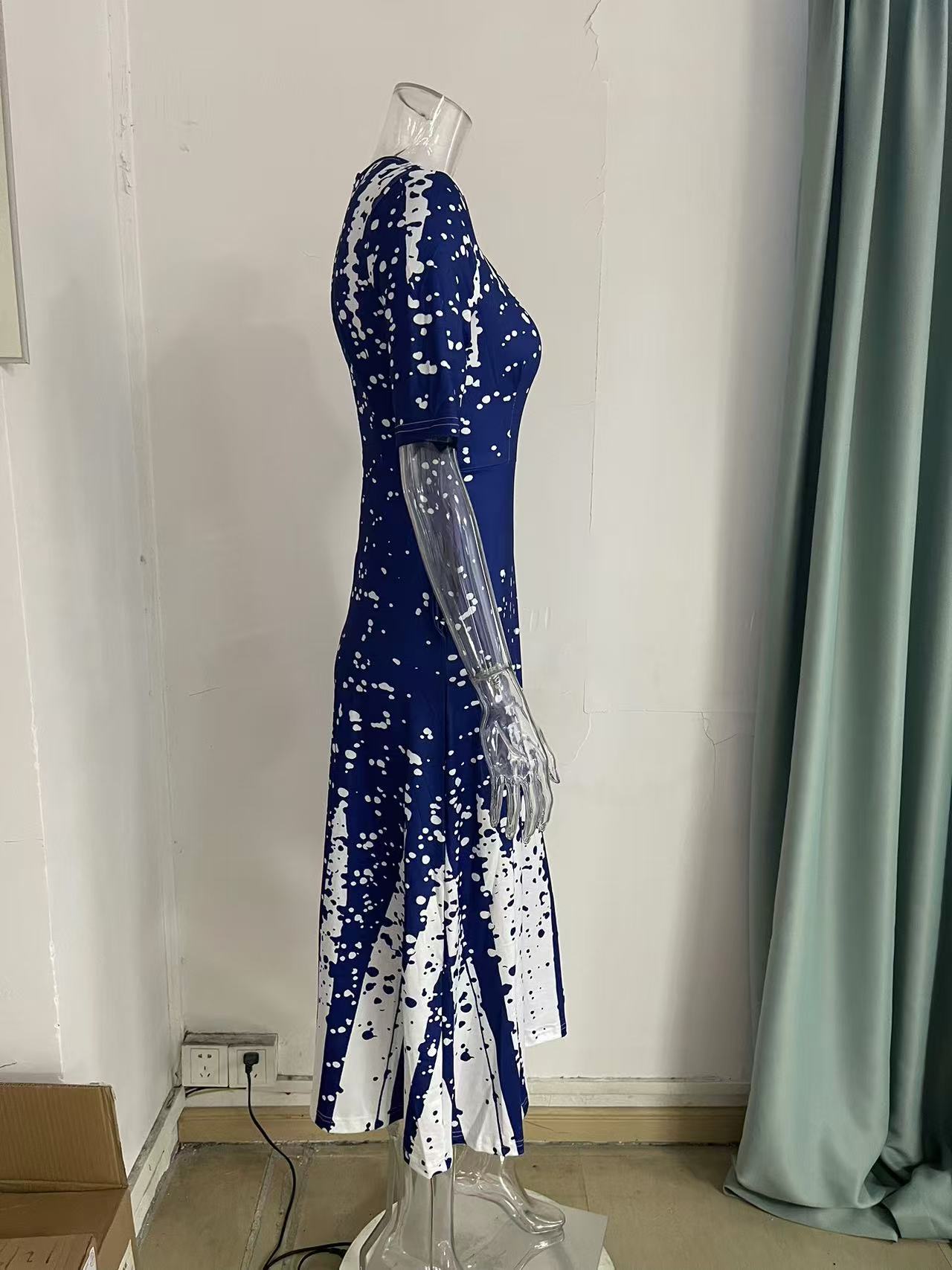 Solid Casual Medium Pom-Pom Asymmetrical Neck Lantern Sleeve Ruched Floor-Length Empire Waist Dress Ladies' Comfortable and Elegant Dress Breathable and Casual Printed Party Dress