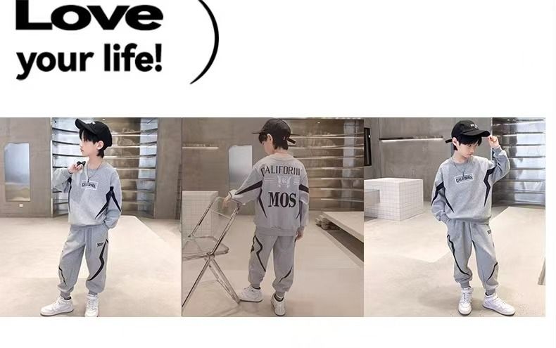 Boys Sports Suit Spring and Autumn New High Quality Cotton Foreign Style Logo Children's Wear Set Toddler Boys Clothing Set Tracksuit Children Baby Clothing Set Casual Sports Suits