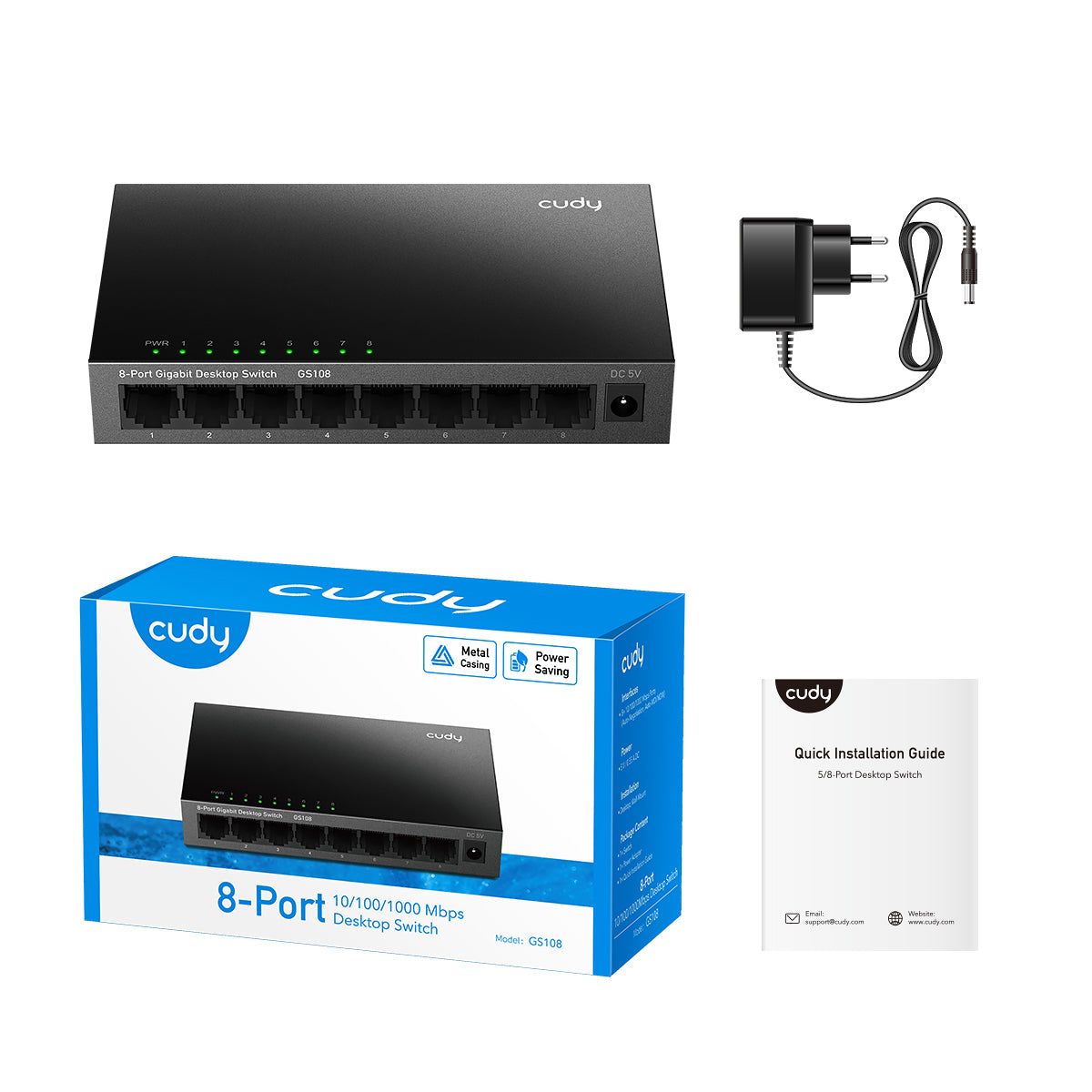 CUDY 8-PORT Gigabit metal switch 8 x 10/100/1000Mbps RJ45 ports