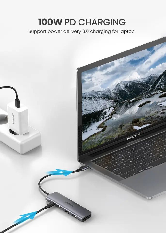 New UGREEN CM136 70495 USB C to HDMI, 100W Power Delivery, 3 x USB 3.0 Data Ports 5 in 1 Docking Station