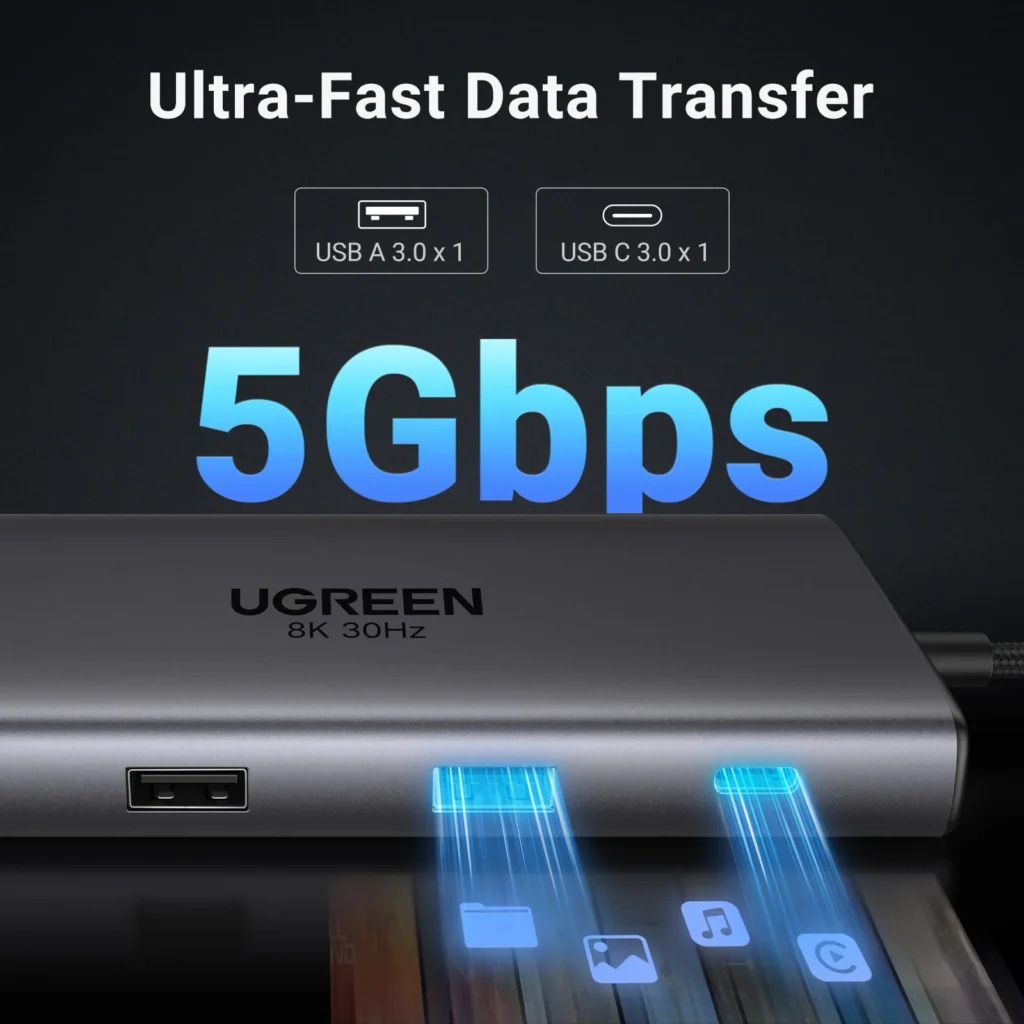 UGREEN CM639 15534 10 -In -1 Docking Station- USB-C to 1*USB 3.0 /2*USB 2.0/ USB-C3.0/ 2*HDMI / RJ45 Gigabit/SD&TF /100W PD port Converter Supporting 8K Display