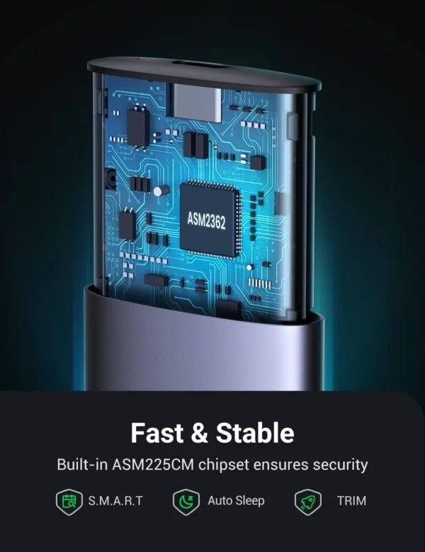 UGREEN NVMe M.2 Enclosure Tool-Free USB C 3.2 Gen2 Supports 2280/ 2230/ 2242/ 2260 NVME SSDs Only Ideal For Laptops, Desktops and Creators