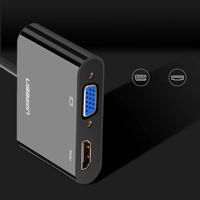 UGREEN HDMI To VGA + HDMI Converter, 3.5mm Audio Output, Resolution 4K*2K/1080P Gold Plated-Black | CM101 40744