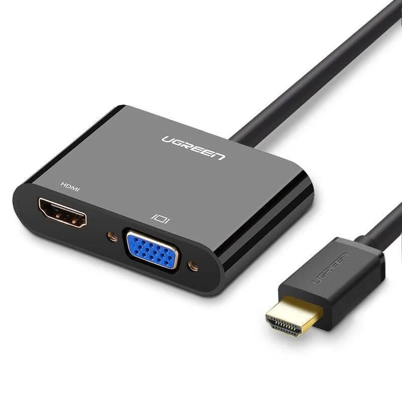 UGREEN HDMI To VGA + HDMI Converter, 3.5mm Audio Output, Resolution 4K*2K/1080P Gold Plated-Black | CM101 40744