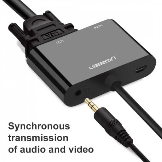 UGREEN HDMI To VGA + HDMI Converter, 3.5mm Audio Output, Resolution 4K*2K/1080P Gold Plated-Black | CM101 40744