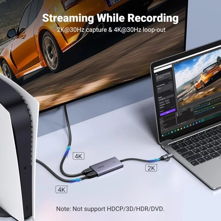 UGREEN 4K@30Hz HDMI Capture Card HDMI to USB 3.0 HDMI Loop Out Video Capture Card for Streaming