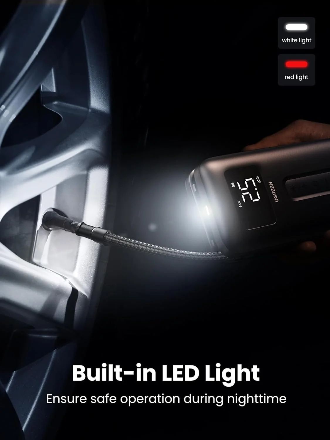 UGREEN Tyre Inflator Portable Cordless Electric Air Pump 150PSI Auto-Off Car Tyre Pump with LED Light Digital Gauge for Accurate Pressure Readings CD259 40121