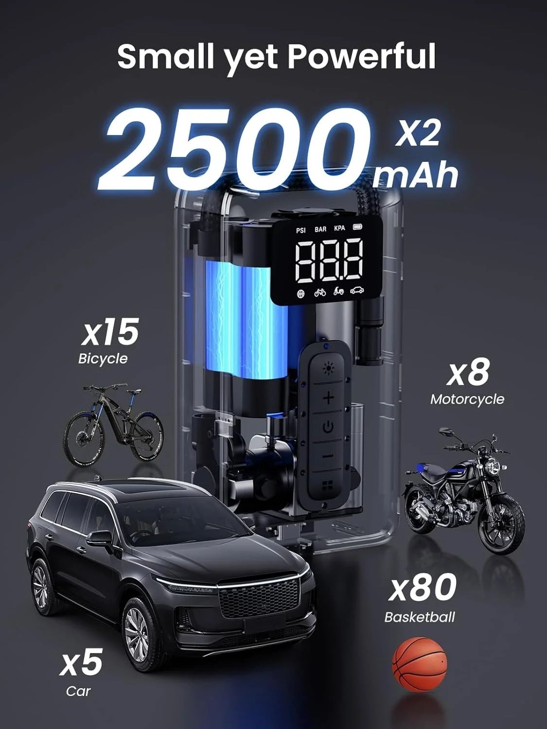 UGREEN Tyre Inflator Portable Cordless Electric Air Pump 150PSI Auto-Off Car Tyre Pump with LED Light Digital Gauge for Accurate Pressure Readings CD259 40121