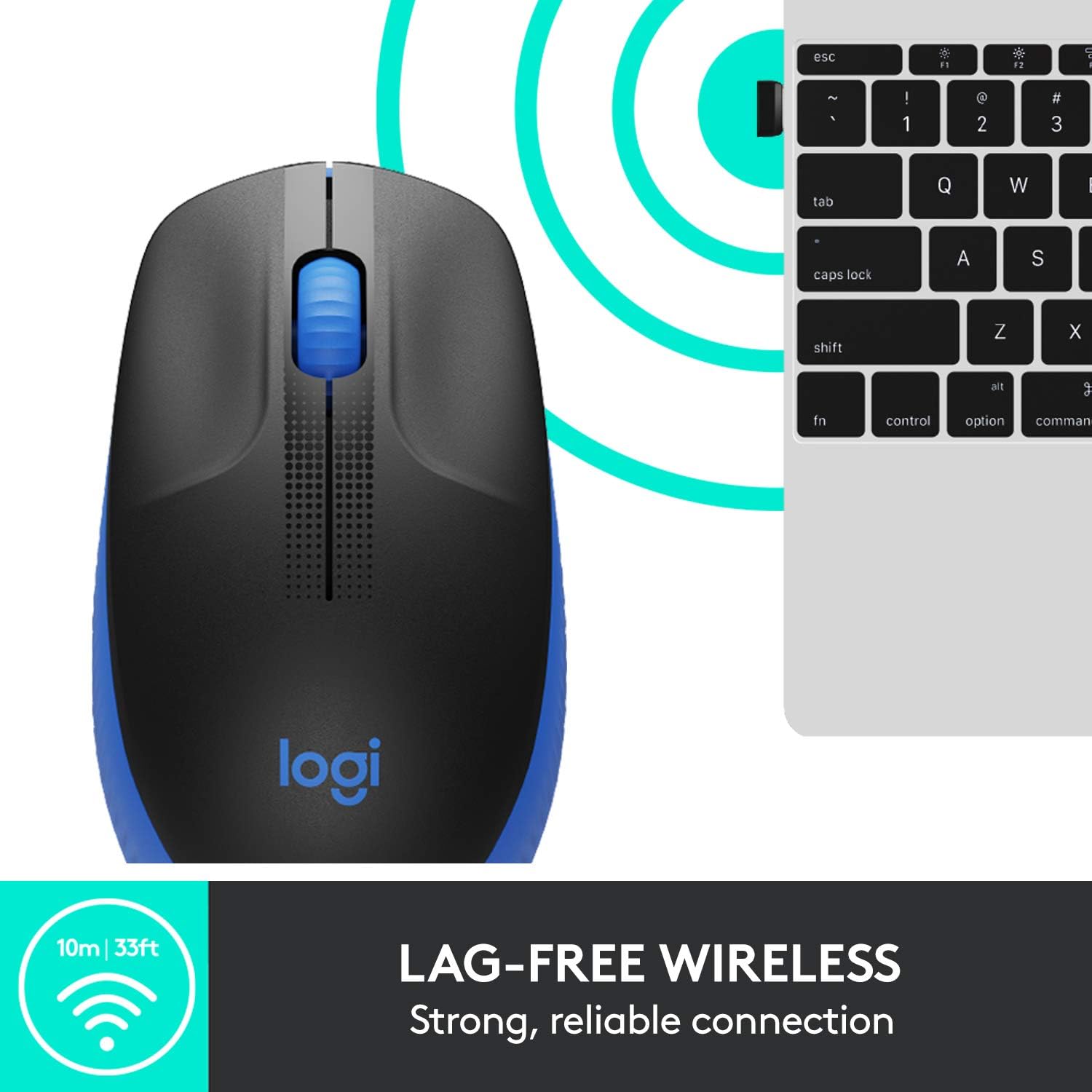Logitech Wireless Mouse M191 Full Size Ambidextrous Curve Design, 18 Month Battery With Power Saving Mode, Precise Cursor Control & Scrolling, Wide Scroll Wheel, Thumb Grips-Blue