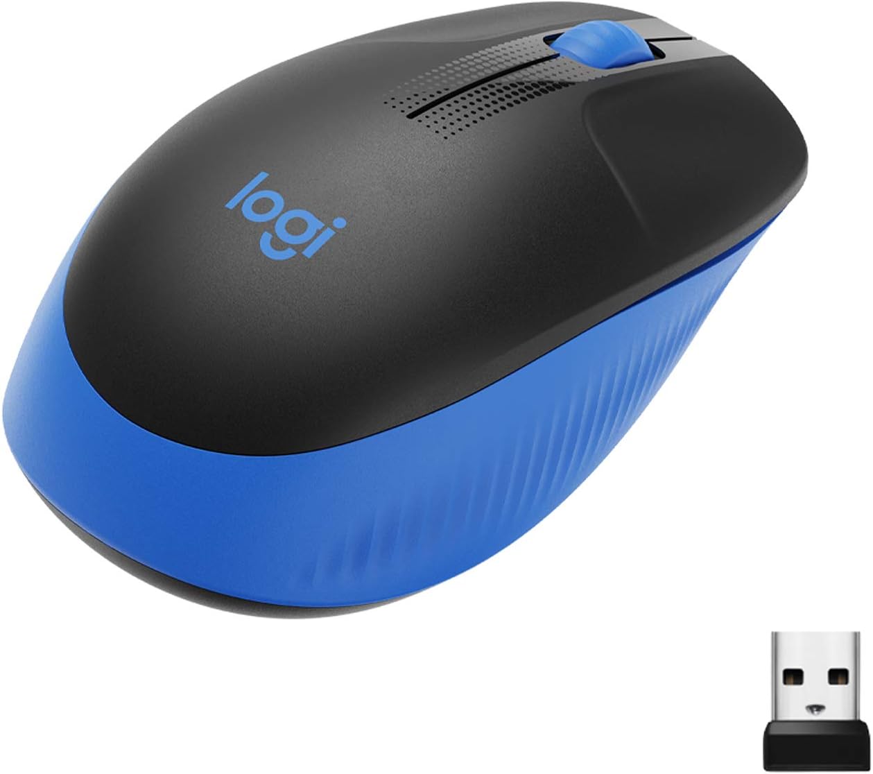 Logitech Wireless Mouse M191 Full Size Ambidextrous Curve Design, 18 Month Battery With Power Saving Mode, Precise Cursor Control & Scrolling, Wide Scroll Wheel, Thumb Grips-Blue