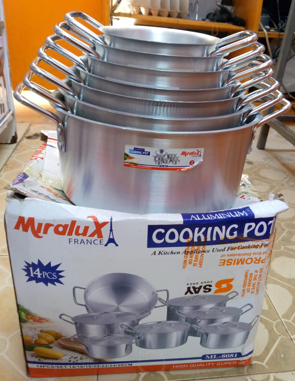 14 PCS MIRALUX STAINLESS STEEL COOKWARE SET - Premium stainless aluminium offers better cooking performance, Tight-fitting covers seal in moisture and nutrients, Ideal for open charcoal jiko or wood.