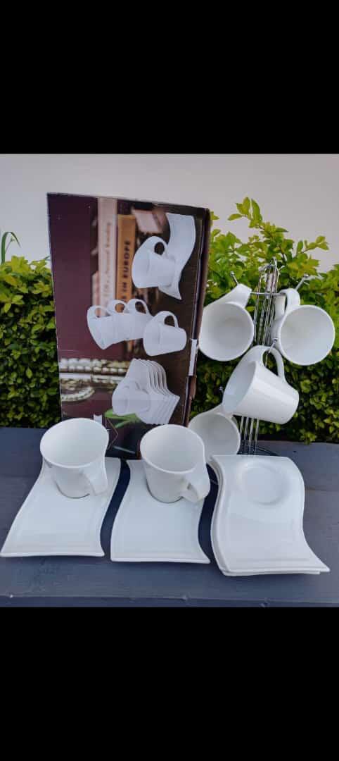 Classic Ceramic 6pcs Swag Cup & 6pcs Saucer Set - Perfect for personalized gifts or DIY projects, and look adorable filled with candy or other goodies,Perfect for Home or Restaurant use.