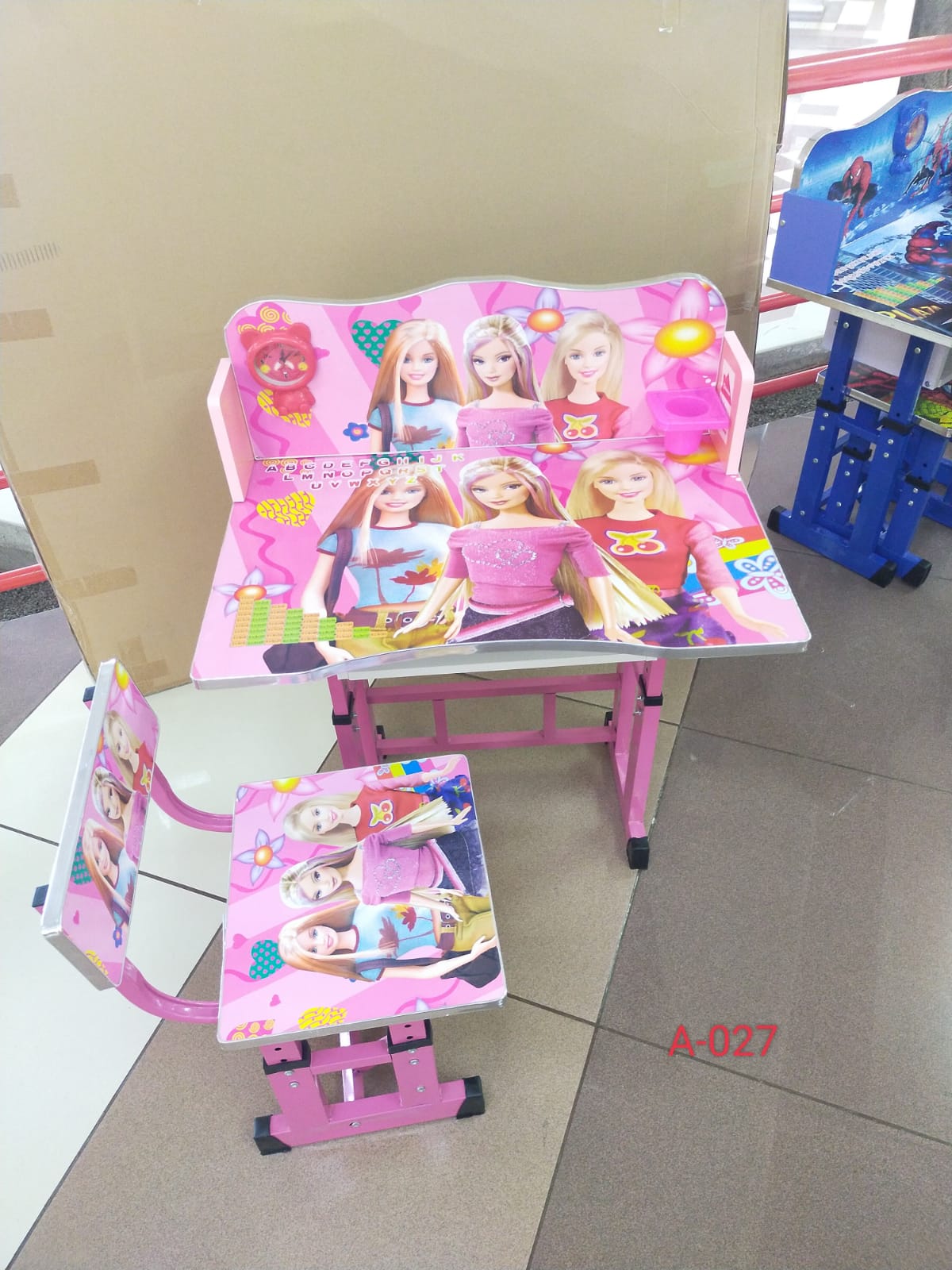ADJUSTABLE KID'S STUDY TABLE AND CHAIR SET - Height adjustable in both table and chair, fully laminated graphics and pictures in both table and chair .