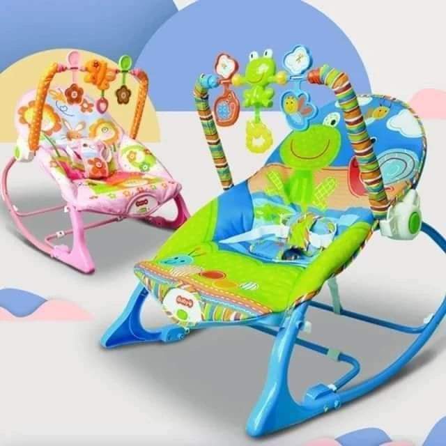 Hu-Baby Infant To-Toddler Baby Rocker - Deep cradle seat with calming vibrations helps comfort & soothe younger babies, Toy bar easily removes for older babies to sit & play .