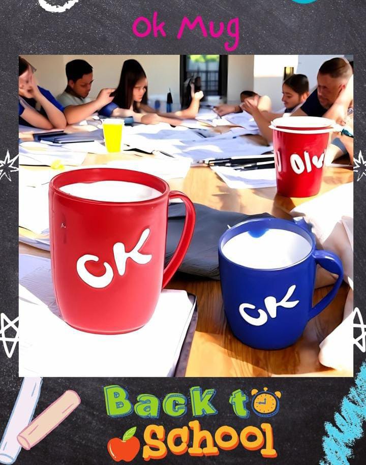 400 ML ADIX OK PLASTIC MUGS - The plastic is much lighter than glass, making it comfortable in the hand while also being shatter resistant and ideal for children.