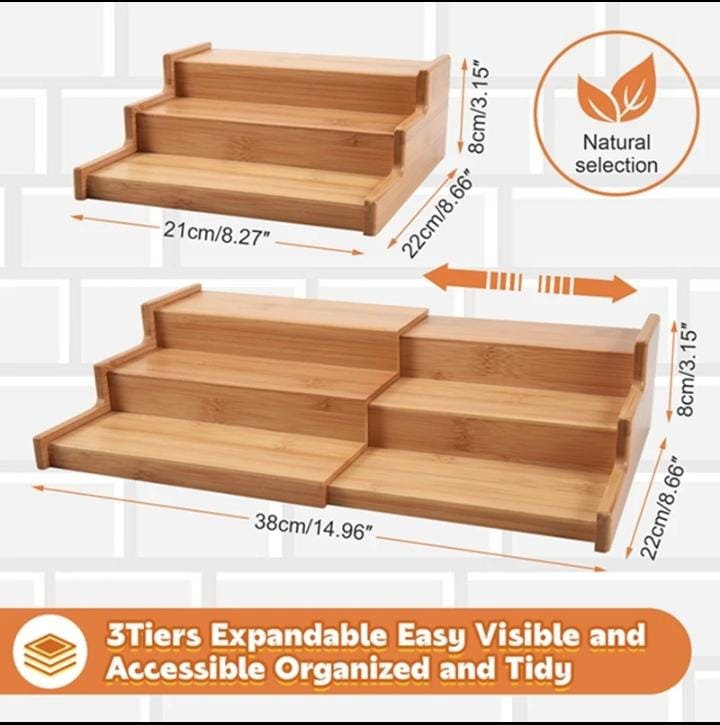 3 TIER EXPANDABLE BAMBOO SPICE STORAGE RACK