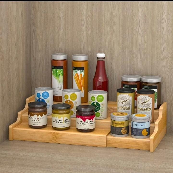 3 TIER EXPANDABLE BAMBOO SPICE STORAGE RACK