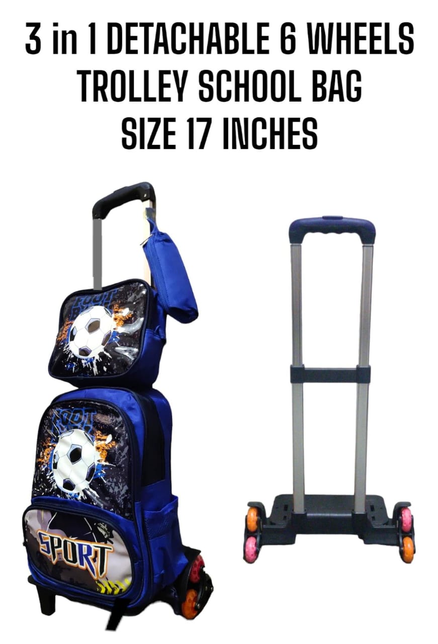 BLUE CARTOON THEMED 3 IN 1 SCHOOL TROLLEY BAG