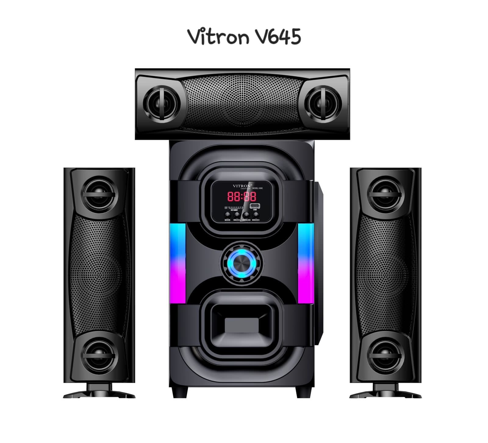VITRON V645 3.1 CH MULTIMEDIA SPEAKER SYSTEM - Customize your audio settings effortlessly, Bluetooth Connectivity, USB and SD Inputs.