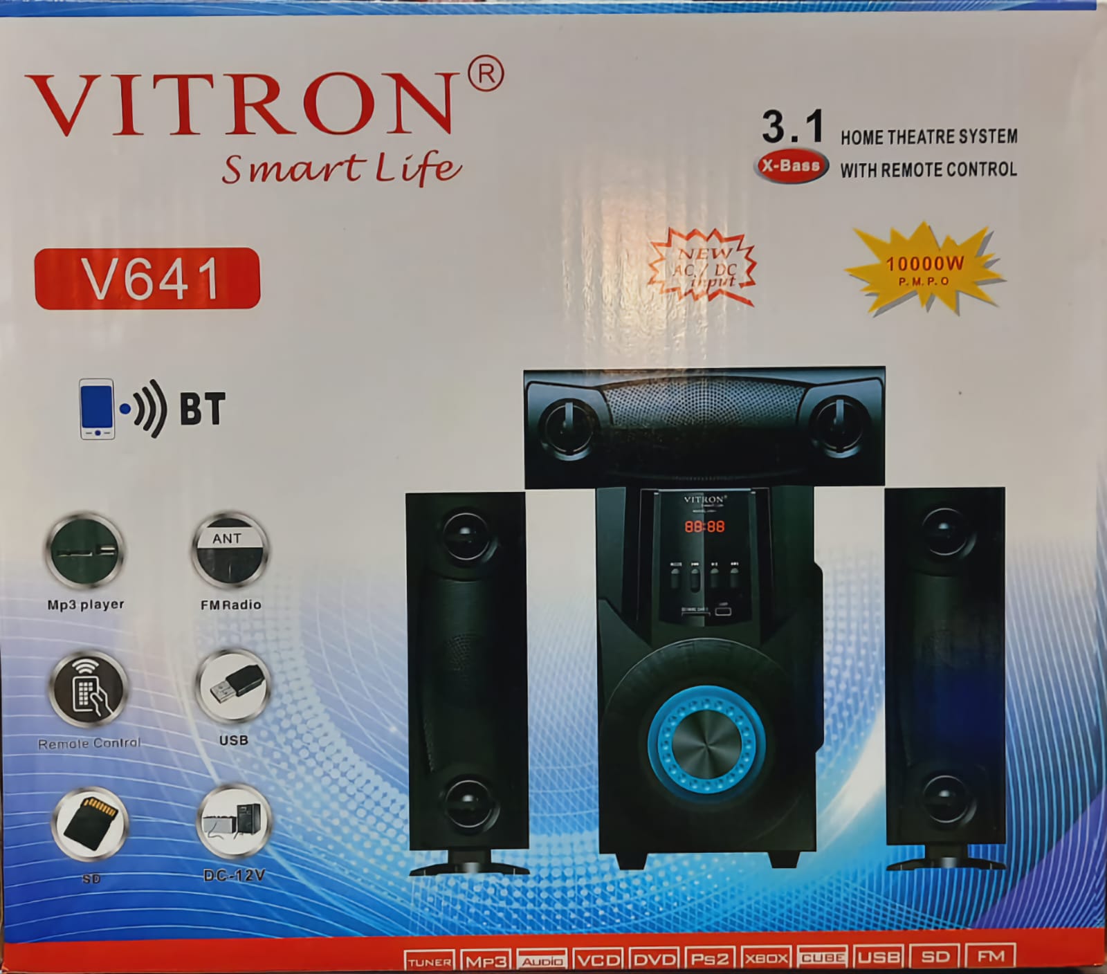 VITRON V641 3.1 CH MULTIMEDIA SPEAKER SYSTEM - Bluetooth wireless connectivity for seamless music streaming, Multiple input options: USB, SD card, AUX, FM radio, Remote control for easy operation .