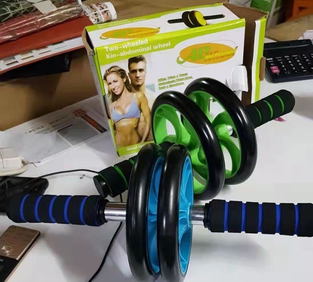 DOUBLE WHEEL FITNESS ROLLER TRAINING MACHINE - features a robust ABS construction for durability and stability, Its ergonomic anti-slip handles provide a comfortable grip .