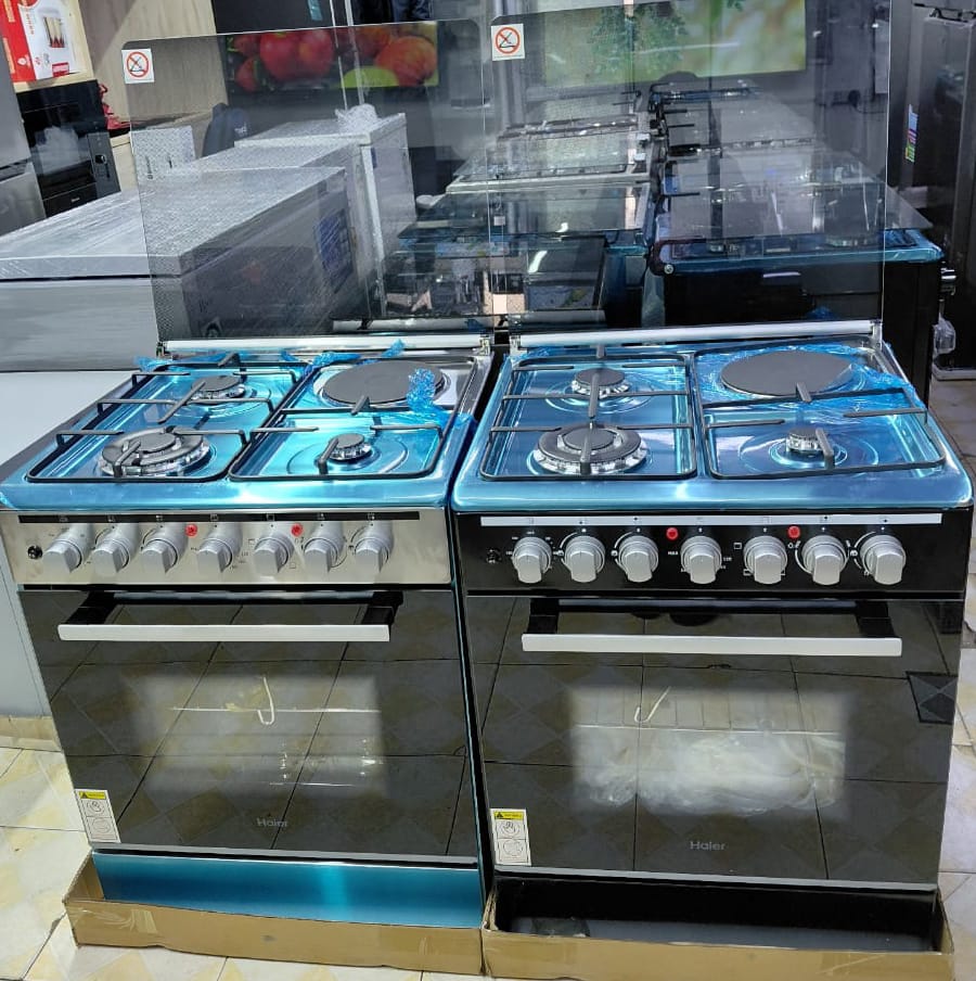 Haier 60×60 Standing Cooker – 3 Gas Burners + 1 Electric Plate with Wok Burner & Gas Sensor