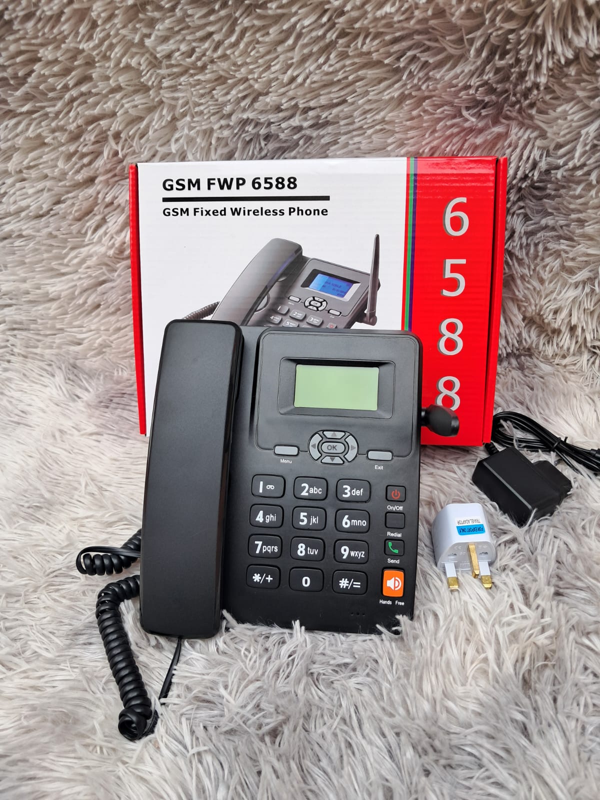 GSM Deskphone 6588 – Dual SIM, Easy Call Management, Supports dual SIM cards for multiple networks, Clear voice calls with strong signal reception, Compact desktop design for home or office use.