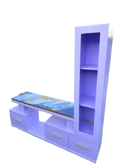 Executive TV Stand with Marble Coating & Shelf Cabinet – Light Purple, Sturdy construction to hold TVs and media devices, Stylish light purple color adds modern charm.